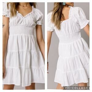 MI AMI Francesca's Cidney White Cotton Seersucker Smocked Waist Mini Dress Sz XL